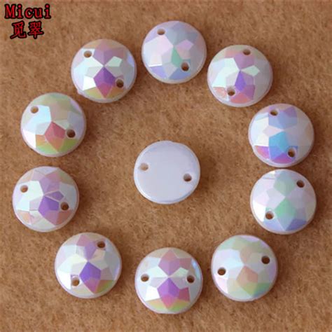 Micui 100pcs 10mm Ab White Round Acrylic Rhinestones Crystal Flat Back