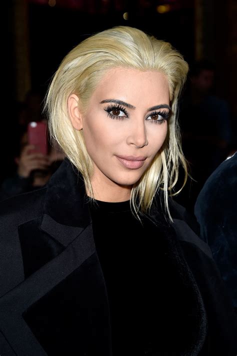 kim kardashian platinum blonde hair balmain fashion show in paris march 2015