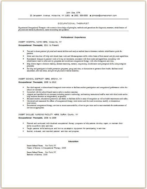 sample occupational therapist resume occupational therapist