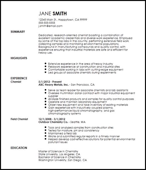 traditional chemist resume template resume