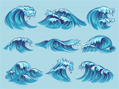 hand drawn ocean waves set waves sketch ocean waves painting ocean