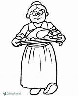 Coloring Pages Grandparents Thanksgiving Sheets Printable Dinner Lady Cooking Cook Turkey Holiday Print Pilgrim Color Printables Clipart Colouring Kids Grandmother sketch template