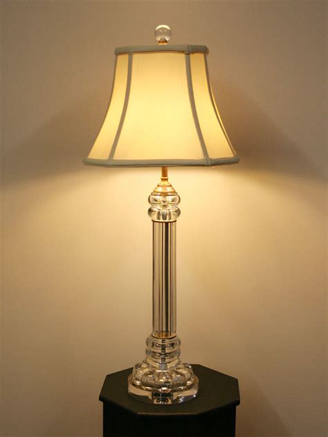 Vintage Clear Glass Pillar Table Lamp W Acrylic Base C 1960