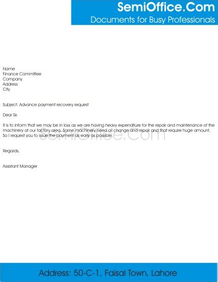 advance payment recovery letter format semiofficecom