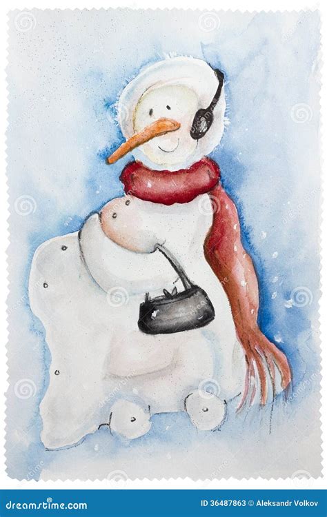 cheerful pregnant snow woman stock illustration illustration  eyes painted