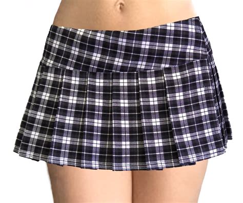 black and white schoolgirl tartan plaid pleated micro mini skirt henley