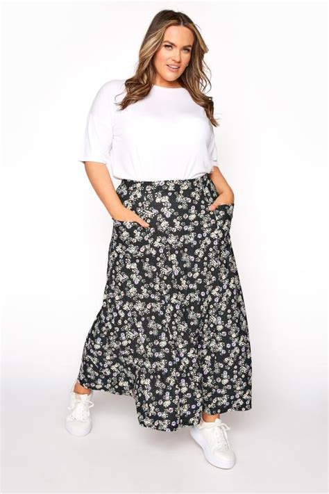 black floral print pocket maxi skirt yours clothing
