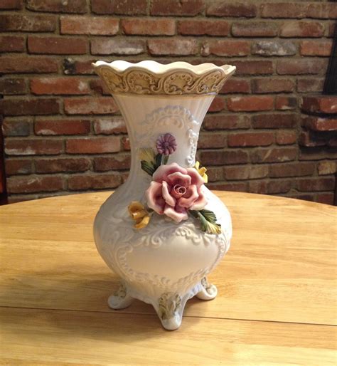 vintage capodimonte vase  floral accents   etsy