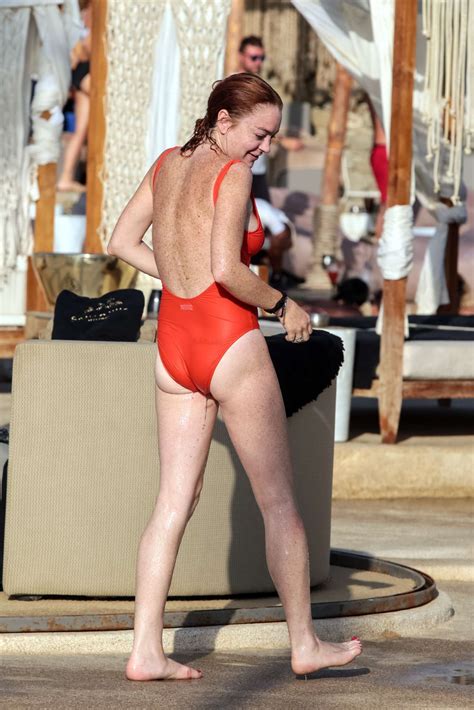 Lindsay Lohan In Red Swimsuit On Mykonos Island 06 – Gotceleb
