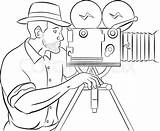 Camera Cameraman Film Movie Drawing Vintage Shooting Illustration Cctv Angles Roll Drawings Stock Cartoon Animation Man Line Vector Shots Getdrawings sketch template