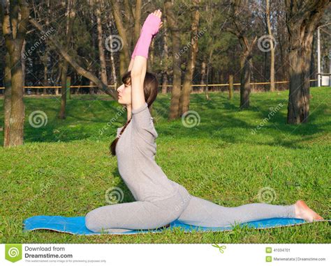 Woman Practicing Yoga Outdoors Stock Image Image Of Lotus Exercise