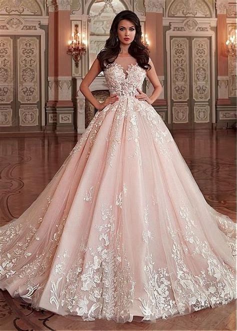 stunning light pink wedding dress appliques lace sleeveless bridal dress sexy v back wedding