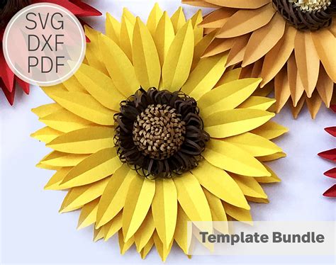 inches paper sunflower template svg dxf   etsy