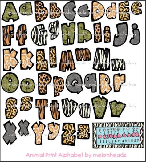 animal print alphabet  melonheadzdoodles  etsy