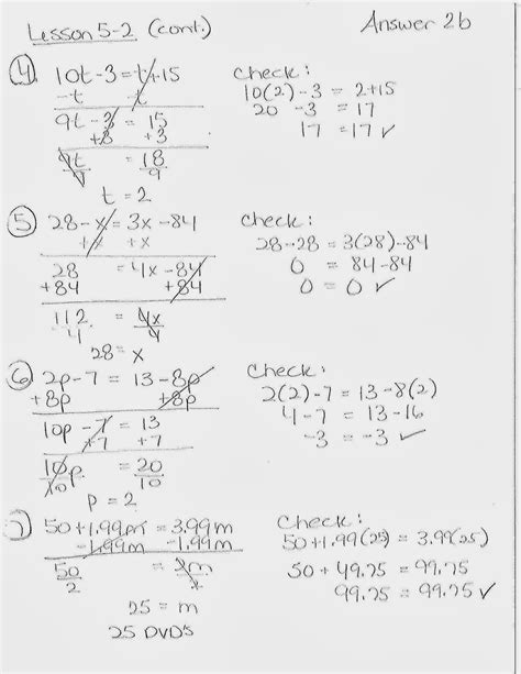 lesson   solving equations  variables   sides answer key