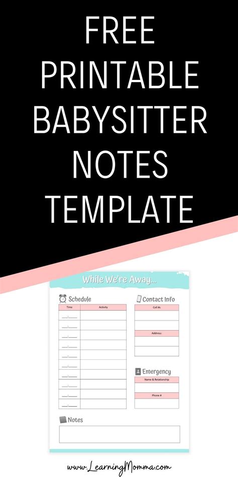 babysitter information sheet  printable  kids   baby