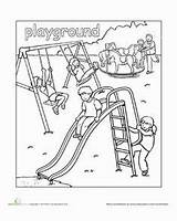 Coloring Pages Playground Worksheets Preschool Kids Places Worksheet Printable Education Clipart Colouring Equipment Sheets Color Kindergarten School Drawing Links Playgrounds sketch template