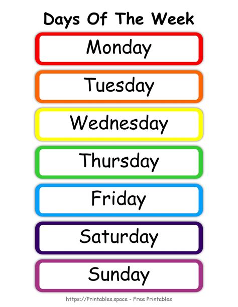 days   week chart  printable