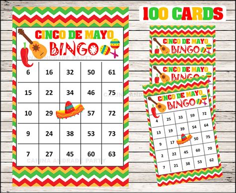 Mexican Fiesta Bingo 100 Cards Printable Cinco De Mayo Bingo Etsy