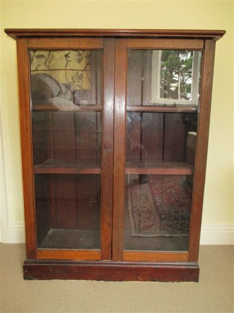 Antique Vintage Glass Fronted Two Door Wooden Curio Display Cabinet Or