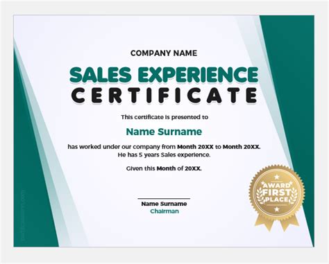 sales experience certificate templates editable