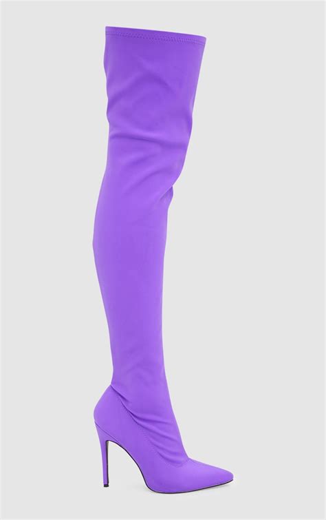 Purple Lycra Thigh High Sock Boot Prettylittlething Usa