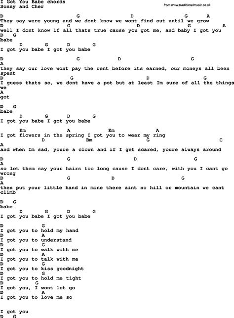 Song Lyrics With Guitar Chords For I Got You Babe Guitarlessonssongs