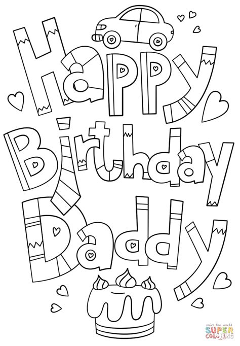 happy birthday daddy doodle coloring page  printable coloring pages