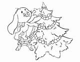 Christmas Tree Rabbit Coloring Decorating Coloringcrew sketch template