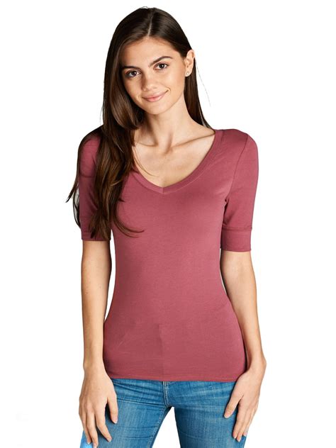 essential basic womens cotton blend  neck tee shirt  sleeves