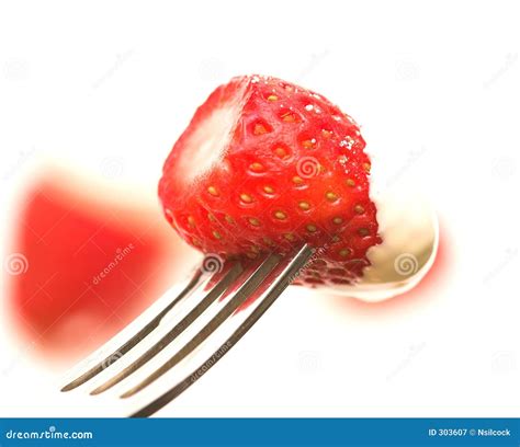 strawberry cream stock image image  treat fork