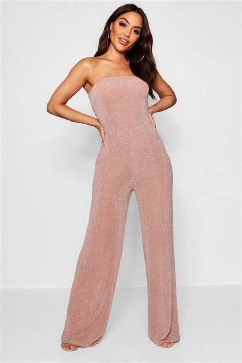 strapless wide leg sparkle jumpsuit boohoo