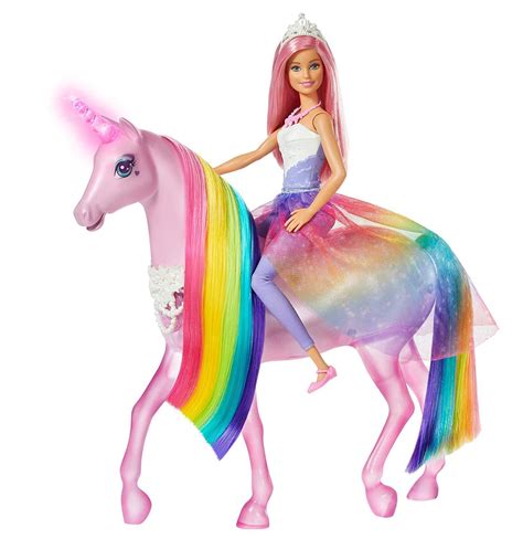 mattel barbie dreamtopia magical lights unicorn  princess barbie set