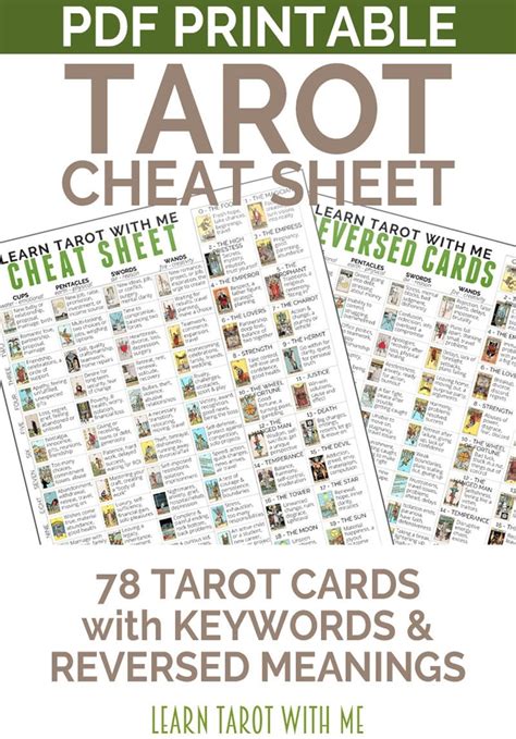 tarot card cheat sheet  tarot printable  divination