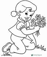 Coloring Pages Spring Flowers Flower Printable Print Color Girl Sheets Fun Picking Kids Children Clipart Colouring Drawings Clip Printing Dementia sketch template