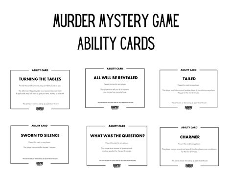 murder mystery game ability cards instant  print  cut