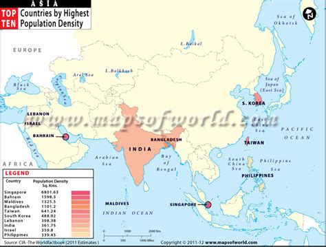 Map Of Asian Countries By Highest Population Density