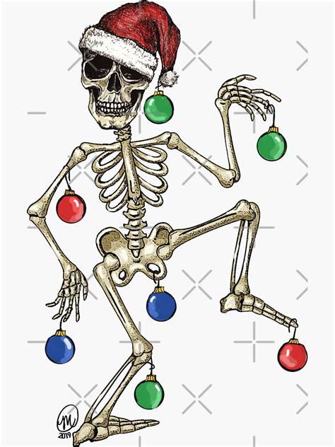 christmas skeleton sticker  sale  mvanhyll redbubble