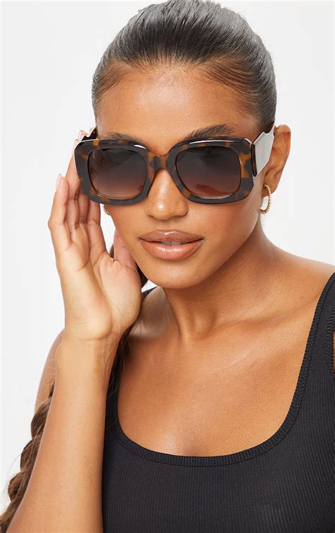 Brown Tortoise Chunky Square Frame Sunglasses Prettylittlething Usa