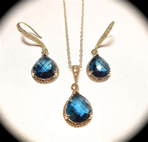 blue sapphire necklace  earring set gold  queenmejewelryllc