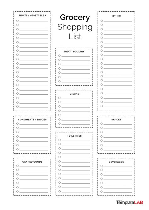 printable grocery list templates shopping list  blank