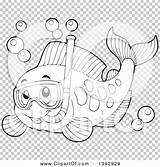 Fish Snorkel Mask Lineart Marine Wearing Illustration Royalty Clipart Vector Visekart Clip sketch template