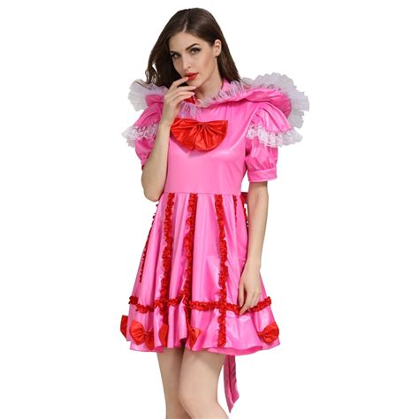 fashion pink sissy maid cosplay lockable wrist cuffs dress costume