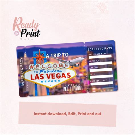 las vegas printable airline ticket boarding pass template etsy