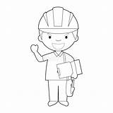 Engineer Coloring Cartoon Easy Vector Illustration Book Man Abc Profession Series Childrens Inventor Coat Drawings Funny sketch template