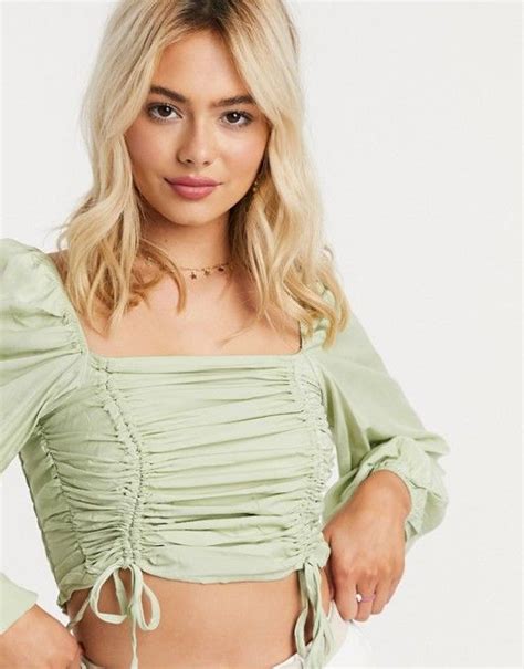 urban bliss ruched crop top  sage asos   crop tops tops fashion