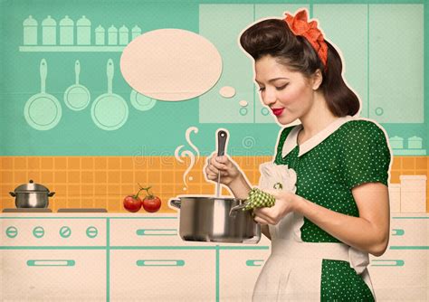 Beautiful Happy Pinup Style Housewife Kitchen Stock Images Download
