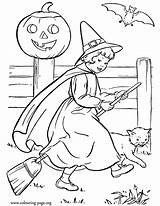 Halloween Witch Coloring Broom Pages Colouring Printable Riding Sheet Dressed Her Kids Cute Girl Little Pretty sketch template