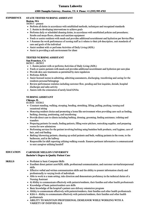 sample resume nursing assistant