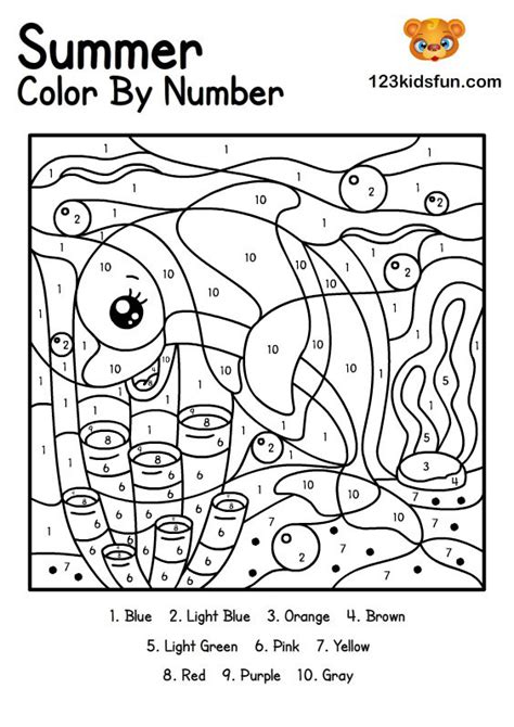 printable summer color  number coloring pages  kids